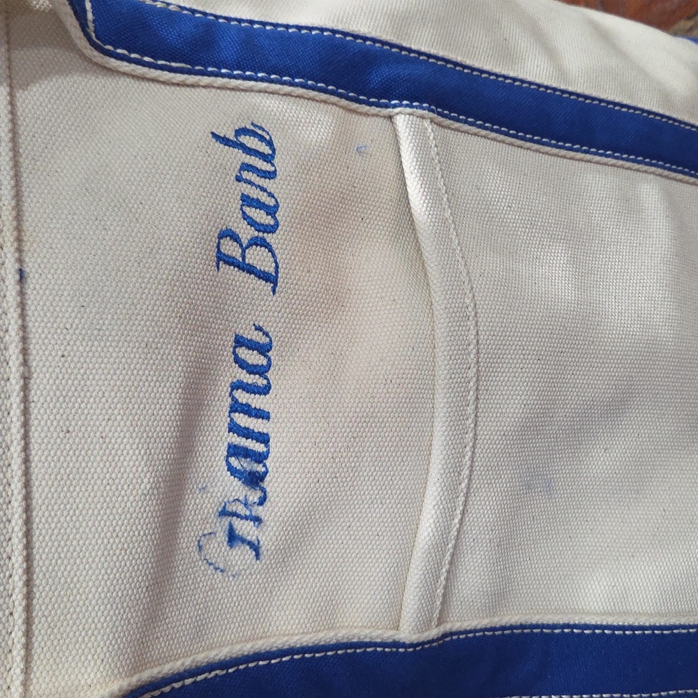 LARGE Lands End Blue and White Canvas Tote Bag - Picture 5 of 11